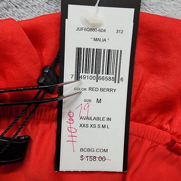 NEW BCBGMAXAZARIA Dress Womens M Red Berry Malia Strapless Ruffle Elastic Waist - Picture 5 of 12